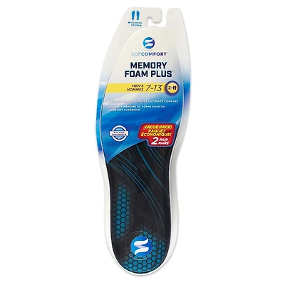 SofComfort Men's Memory Foam plus Insoles - 2 Pair, Sizes 7-12