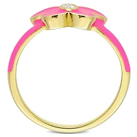 Bague papillon émail rose de Miabella avec saphir blanc synthétique en argent sterling plaqué jaune