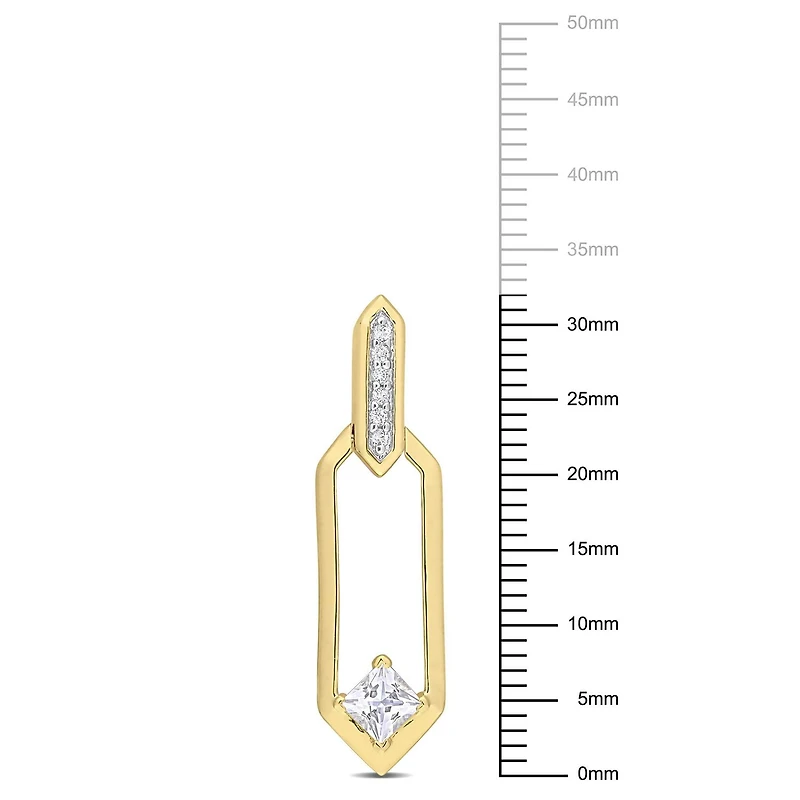 Boucles d'oreilles pendantes géométriques de Miabella avec 1 carat PBT de topaze blanche en argent sterling plaqué jaune