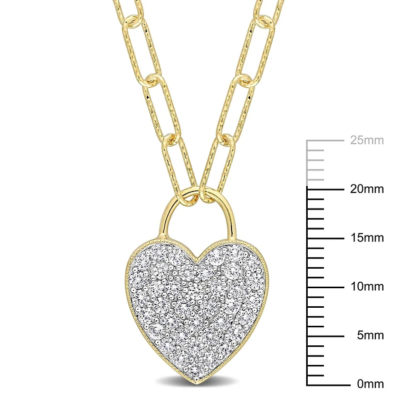 Collier coeur de Miabella avec 1-1/8 carat PBT de saphir blanc synthétique en argent sterling plaqué jaune