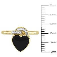 Bague cœur émail noir de Miabella avec accent de diamant en argent sterling plaqué jaune