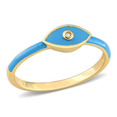 Bague mauvais oeil émail bleu de Miabella avec saphir blanc synthétique en argent sterling plaqué jaune