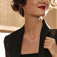 Miabella Cultured Freshwater Pearl and 1/8 Carat T.G.W. White Topaz 18K Yellow Gold Plated Silver Bar Necklace