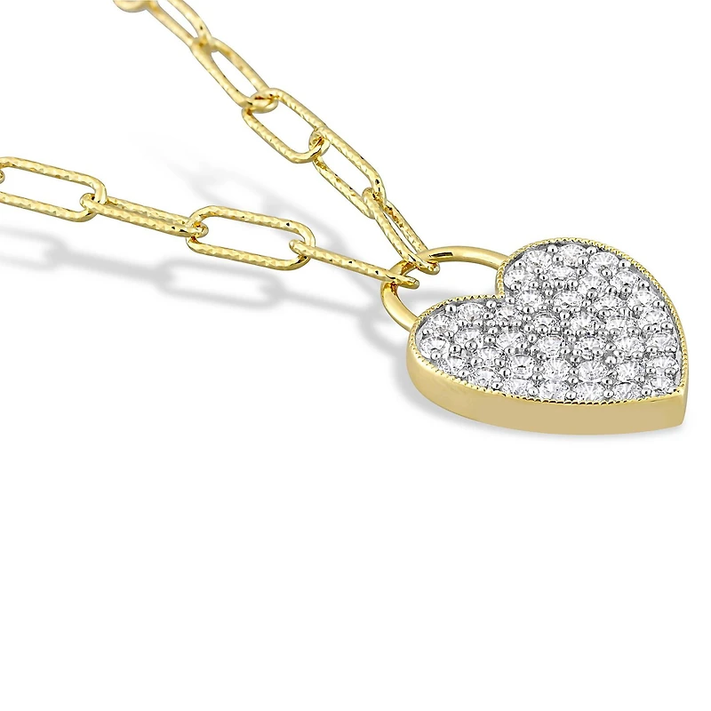 Collier coeur de Miabella avec 1-1/8 carat PBT de saphir blanc synthétique en argent sterling plaqué jaune