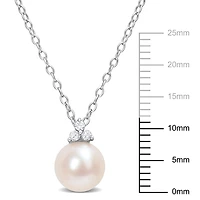 Miabella Freshwater Cultured Pearl and Diamond Accent Sterling Silver 3-Stone Necklace