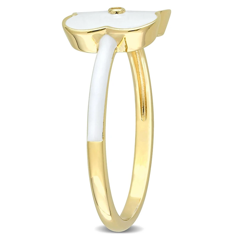Miabella Created White Sapphire Yellow Rhodium Plated Sterling Silver White Enamel Floral Ring