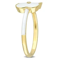 Miabella Created White Sapphire Yellow Rhodium Plated Sterling Silver White Enamel Floral Ring