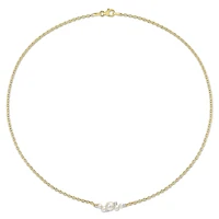 Miabella Cultured Freshwater Pearl and 1/8 Carat T.G.W. White Topaz 18K Yellow Gold Plated Silver Bar Necklace