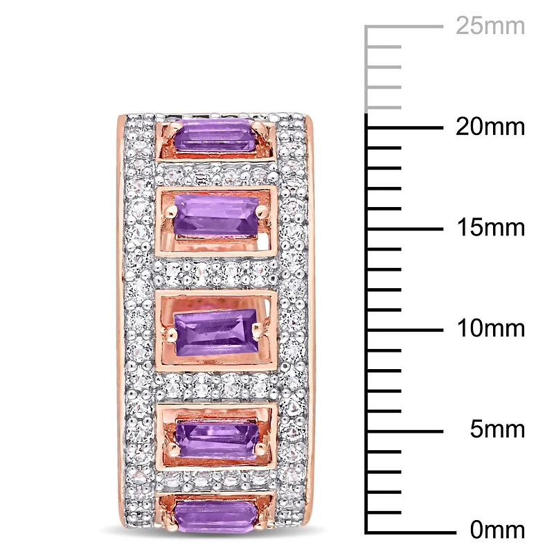 Miabella 2-1/2 Carat T.G.W. Amethyst and White Topaz Rose Rhodium-Plated Sterling Silver Hoop Earrings