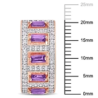 Miabella 2-1/2 Carat T.G.W. Amethyst and White Topaz Rose Rhodium-Plated Sterling Silver Hoop Earrings