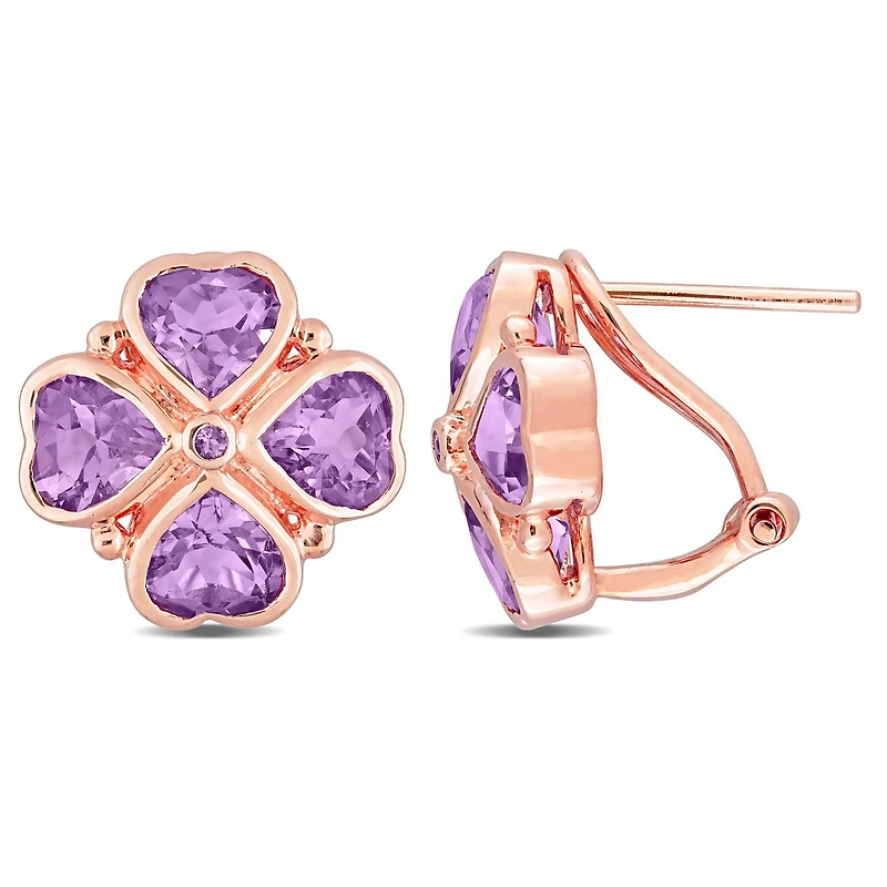 Clous d'oreilles trèfle de Miabella avec 3-1/4 carat PBT de améthyste rose en argent sterling plaqué en rose