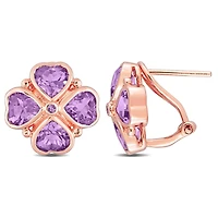Clous d'oreilles trèfle de Miabella avec 3-1/4 carat PBT de améthyste rose en argent sterling plaqué en rose