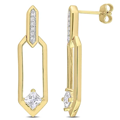Miabella 1 Carat T.G.W. White Topaz Yellow Rhodium-Plated Sterling Silver Geometric Hanging Earrings