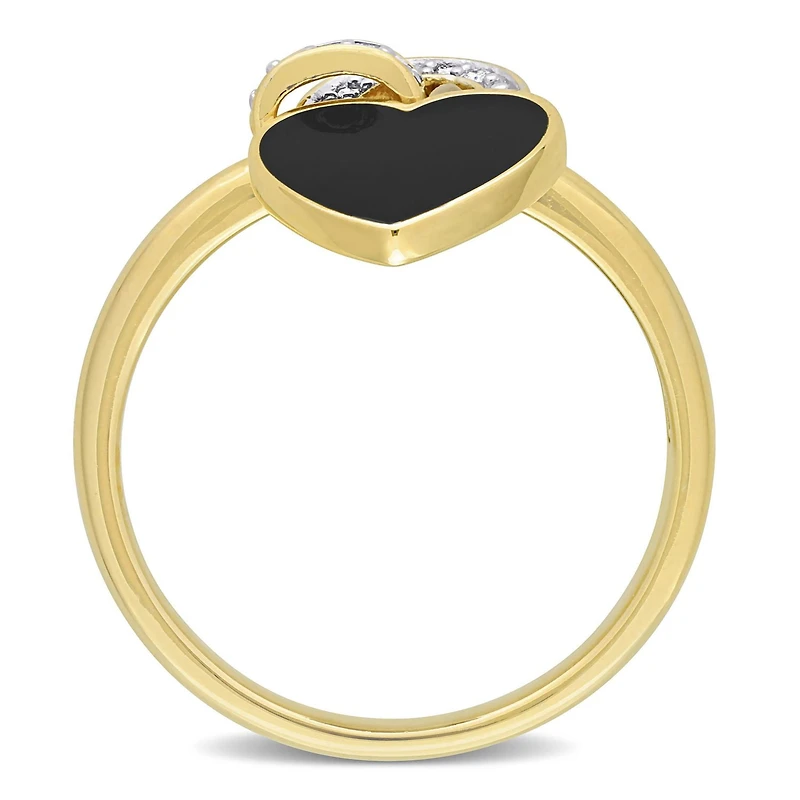 Miabella Diamond Accent Yellow Rhodium Plated Sterling Silver Black Enamel Heart Ring