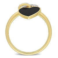 Miabella Diamond Accent Yellow Rhodium Plated Sterling Silver Black Enamel Heart Ring