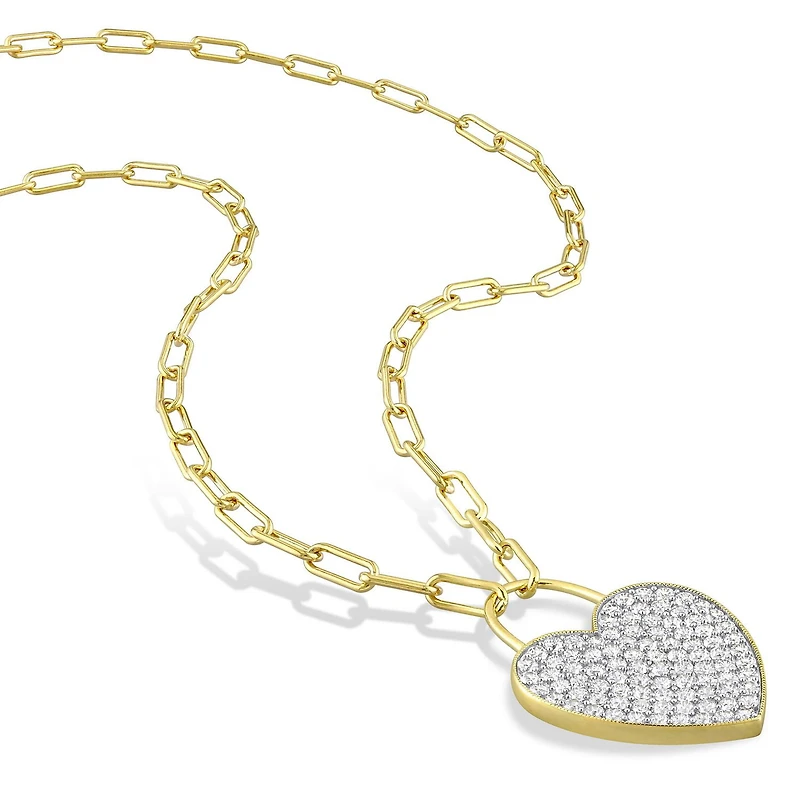 Collier coeur de Miabella avec 4-1/2 carat PBT de saphir blanc synthétique en argent sterling plaqué jaune