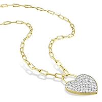 Collier coeur de Miabella avec 4-1/2 carat PBT de saphir blanc synthétique en argent sterling plaqué jaune