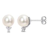 Clous d'oreilles de Miabella avec perles culture d'eau douce et 1/8 carat PT de diamant en argent sterling