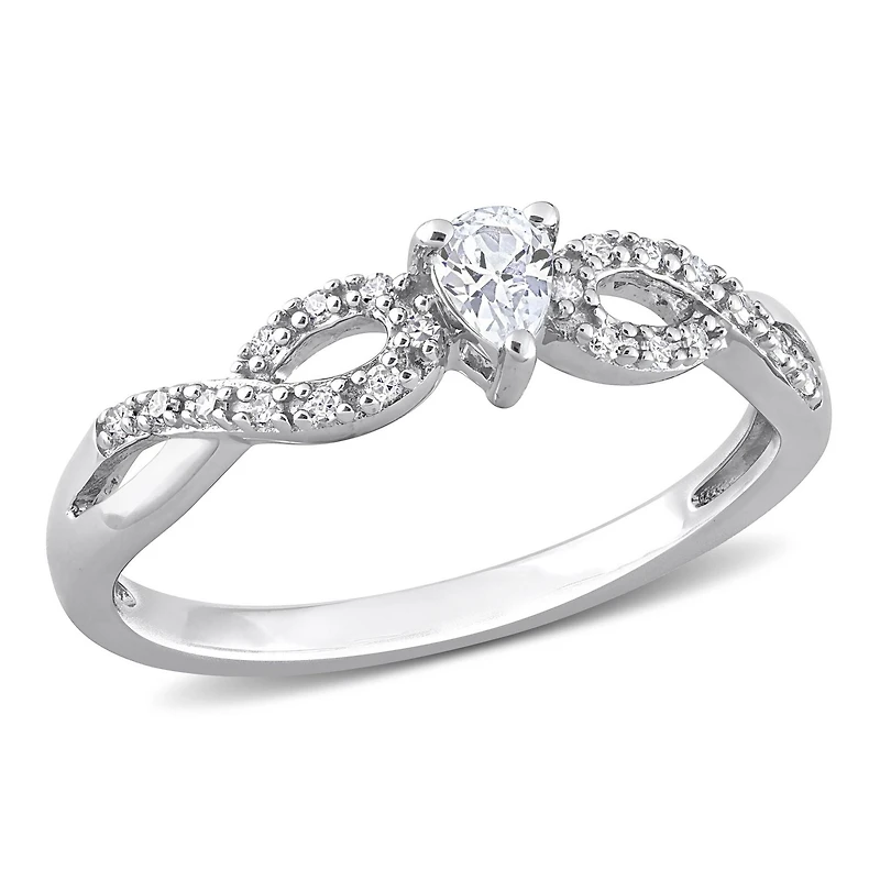 Bague de promesse d'infini de Miabella avec 1/4 carat PBT de Saphir blanc synthétique et 1/10 carat PT de diamant en argent sterling