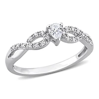 Bague de promesse d'infini de Miabella avec 1/4 carat PBT de Saphir blanc synthétique et 1/10 carat PT de diamant en argent sterling