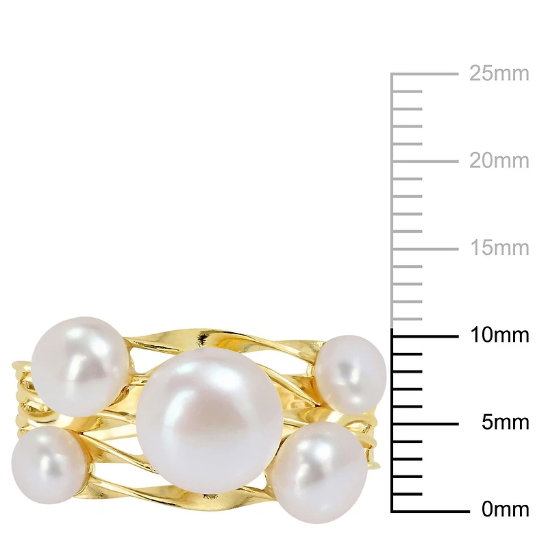 Bague multi-rangs de Miabella avec perles culture d'eau douce en argent sterling plaqué jaune