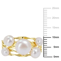 Bague multi-rangs de Miabella avec perles culture d'eau douce en argent sterling plaqué jaune