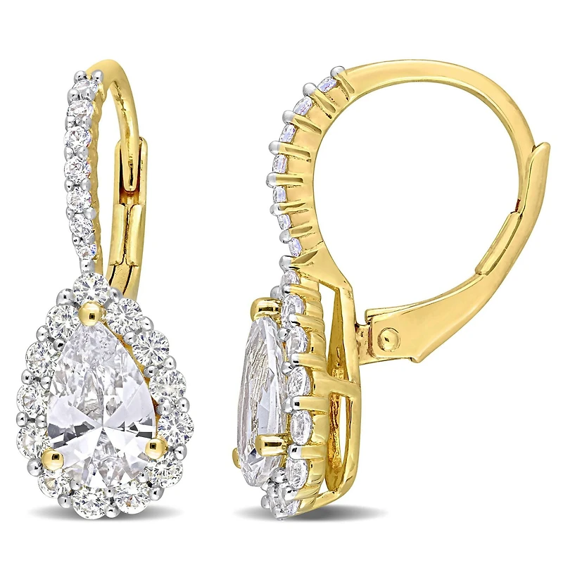 Miabella 3-5/8 Carat T.G.W. Created White Sapphire Yellow Rhodium-Plated Sterling Silver Halo Earrings