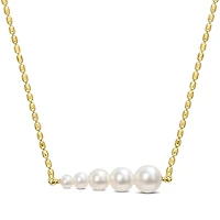 Miabella Freshwater Cultured Pearl 18K Yellow Gold Plated Silver Bar Necklace
