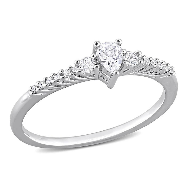 Bague de promesse de Miabella avec 1/3 carat PBT de Saphir blanc synthétique et diamant en argent sterling