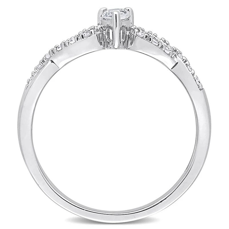 Bague de promesse d'infini de Miabella avec 1/4 carat PBT de Saphir blanc synthétique et 1/10 carat PT de diamant en argent sterling