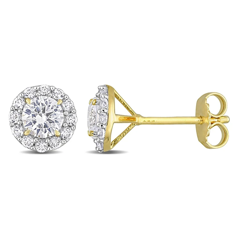 Miabella 1-3/4 Carat T.G.W. Created White Sapphire Yellow Rhodium-Plated Sterling Silver Halo Stud Earrings