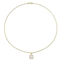 Collier auréole de Miabella avec perles culture d'eau douce et 1/5 carat PBT de saphir blanc synthétique en Or Jaune 10K
