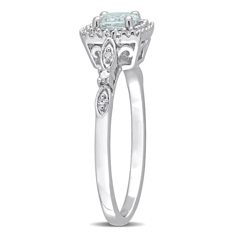 Bague de fiançailles auréole de Miabella avec 3/8 carat PBT de aigue-marine et 1/10 carat PT de diamant en argent sterling