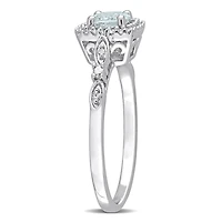 Bague de fiançailles auréole de Miabella avec 3/8 carat PBT de aigue-marine et 1/10 carat PT de diamant en argent sterling