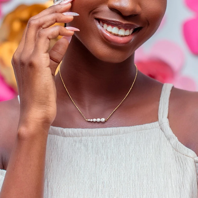 Miabella Freshwater Cultured Pearl 18K Yellow Gold Plated Silver Bar Necklace