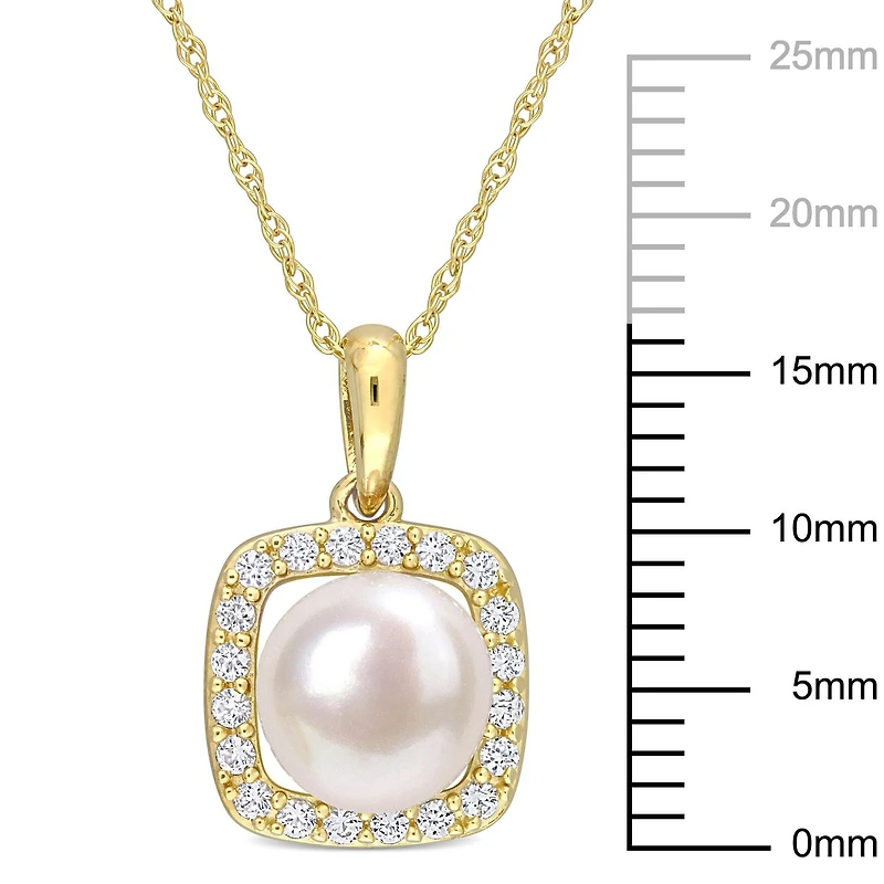 Miabella Cultured Freshwater Pearl and 1/5 Carat T.G.W. Created White Sapphire 10K Yellow Gold Halo Necklace