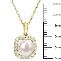 Miabella Cultured Freshwater Pearl and 1/5 Carat T.G.W. Created White Sapphire 10K Yellow Gold Halo Necklace