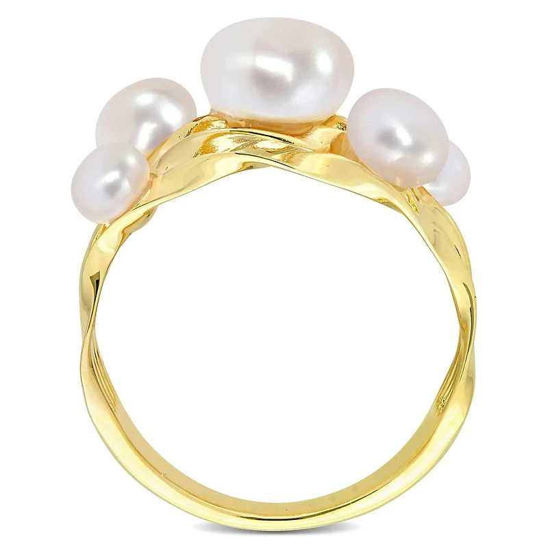 Bague multi-rangs de Miabella avec perles culture d'eau douce en argent sterling plaqué jaune