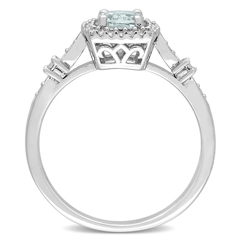 Bague de fiançailles auréole de Miabella avec 3/8 carat PBT de aigue-marine et 1/10 carat PT de diamant en argent sterling