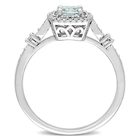 Bague de fiançailles auréole de Miabella avec 3/8 carat PBT de aigue-marine et 1/10 carat PT de diamant en argent sterling