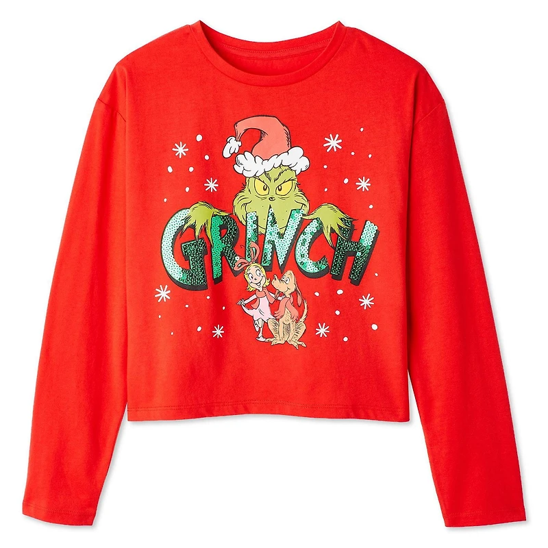 T-shirt à manches longues avec imprimé graphique The Grinch pour filles