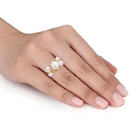 Bague multi-rangs de Miabella avec perles culture d'eau douce en argent sterling plaqué jaune