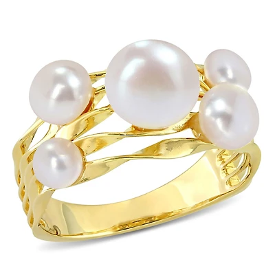 Miabella Freshwater Cultured Pearl Yellow Rhodium Plated Sterling Silver Multi-Row Ring