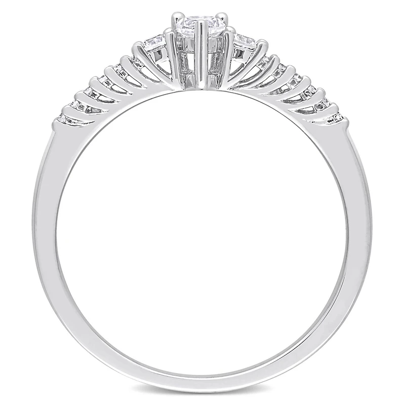 Bague de promesse de Miabella avec 1/3 carat PBT de Saphir blanc synthétique et diamant en argent sterling