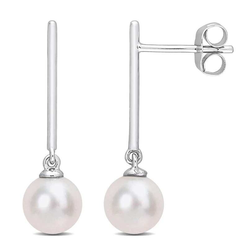 Miabella Cultured Freshwater Pearl 10K White Gold Drop Earrings