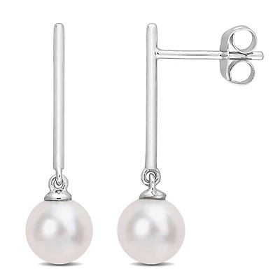 Miabella Cultured Freshwater Pearl 10K White Gold Drop Earrings