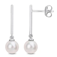 Miabella Cultured Freshwater Pearl 10K White Gold Drop Earrings