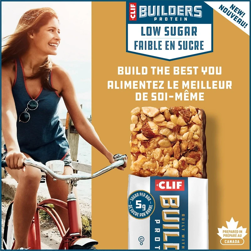 CLIF BUILDERS Low Sugar Protein Bars, Almond Salted Caramel Flavour, 16g of Protein per bar, Low Sugar, No Artificial Sweeteners