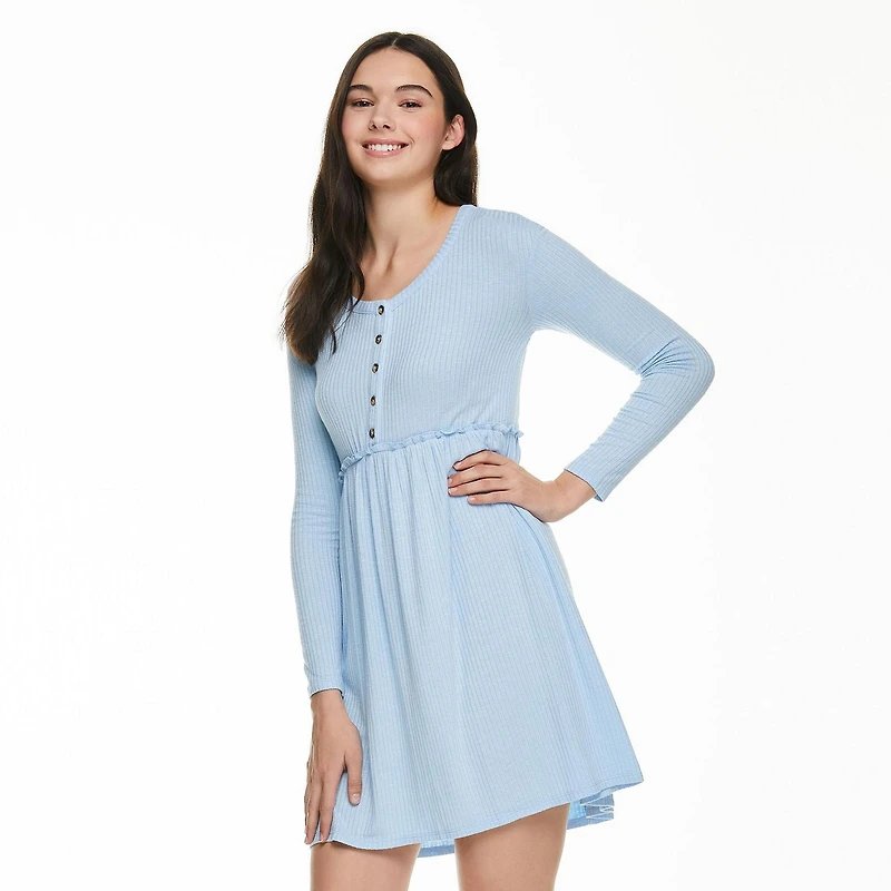 No Boundaries Women's Henley Babydoll Dress