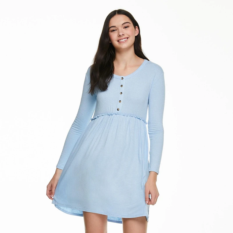 No Boundaries Women's Henley Babydoll Dress